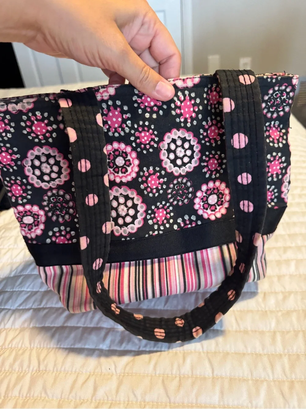 donna sharp pink black floral striped tote shoulder bag
